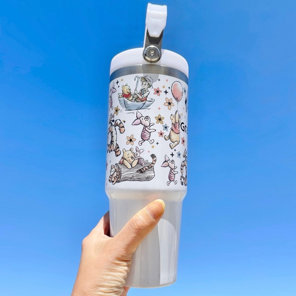 Disney Winnie the Pooh Tiger Piglet Eeyoredonkey 30oz Tumbler Flip Straw Birthda - Picture 2 of 7